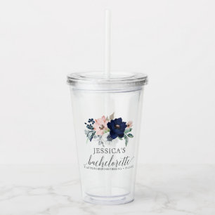 Navy Blooms Bachelorette Party Favor Tumbler