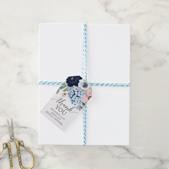 Navy Blooms Bridal Shower Favor Tag (With Twine)