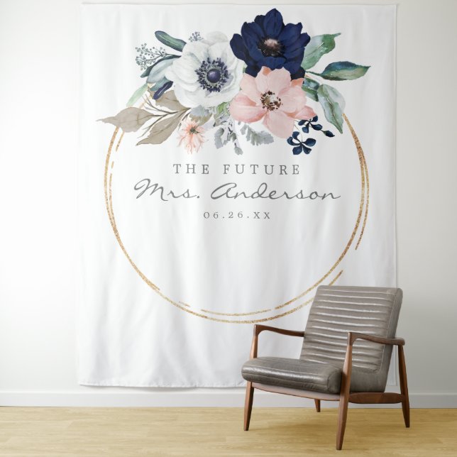 Navy Blooms Future Mrs Bridal Shower Backdrop (In Situ)