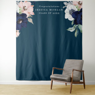 Navy Blooms Graduation Backdrop Photo Booth