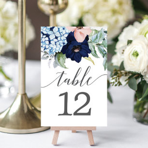 Navy Blooms Table Cards Wedding Table Numbers