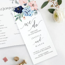 Navy Blooms Tri-Fold Wedding Program Flyer