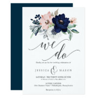 Navy Blooms Wedding Invitation