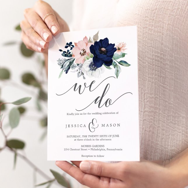 Navy Blooms Wedding Invitation (Creator Uploaded)