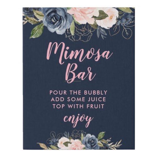 navy  blossom pink floral mimosa bar sign