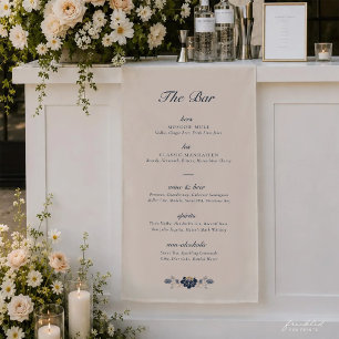 Navy Blu Floral Art Nouveau Fabric Bar Menu Banner