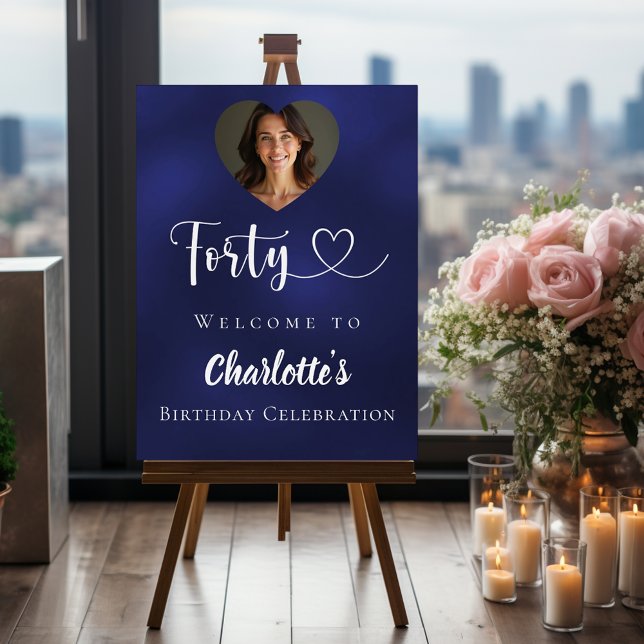Navy blue 0th birthday party photo heart welcome foam board (Creator Uploaded)