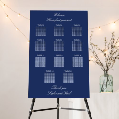 Navy Blue 11 Table Wedding Seating Chart Foam Board