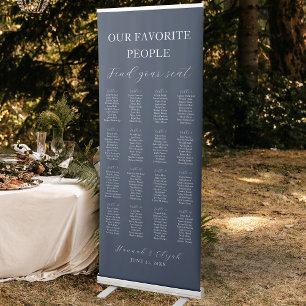 Navy Blue 16 Tables Seating Chart Wedding Retractable Banner