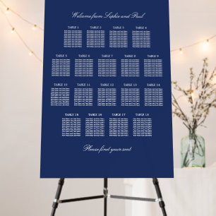 Navy Blue 18 Table Wedding Seating Chart Foam Board