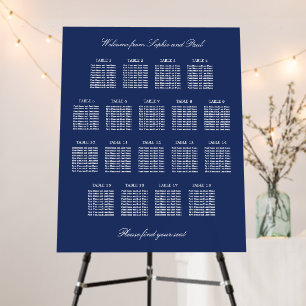 Navy Blue 18 Table Wedding Seating Chart Foam Board