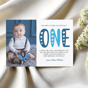 Navy & Blue 1st Birthday Thank You  Card
