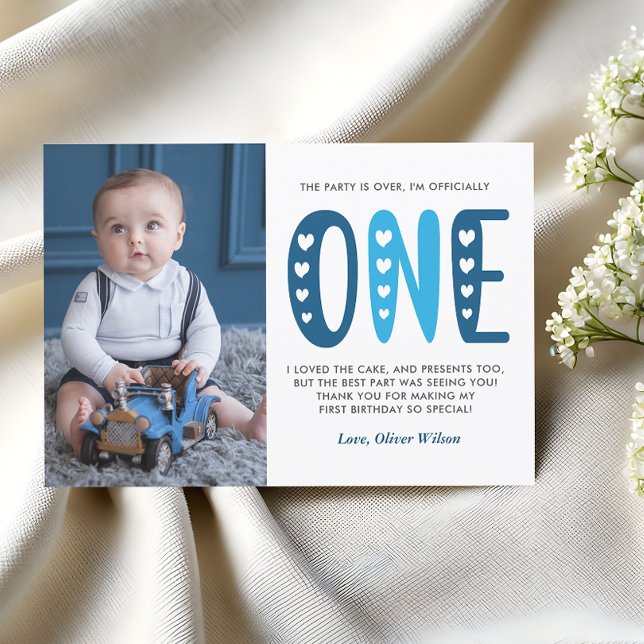 Navy & Blue 1st Birthday Thank You  Card (Creator Uploaded)