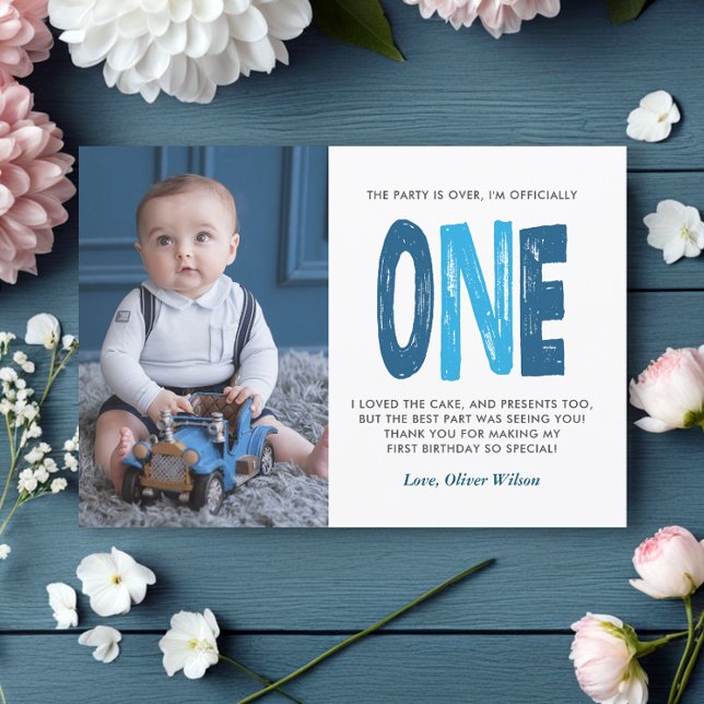 Navy & Blue 1st Birthday Thank You  Card (Creator Uploaded)