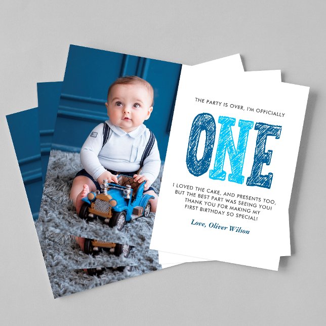 Navy & Blue 1st Birthday Thank You Postcard (Creator Uploaded)