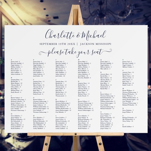 Navy Blue 200 Names Wedding Seating Chart Sign