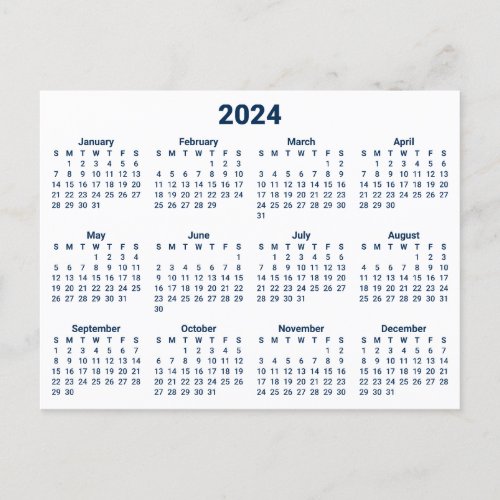 Navy Blue 2024 Calendar Postcard