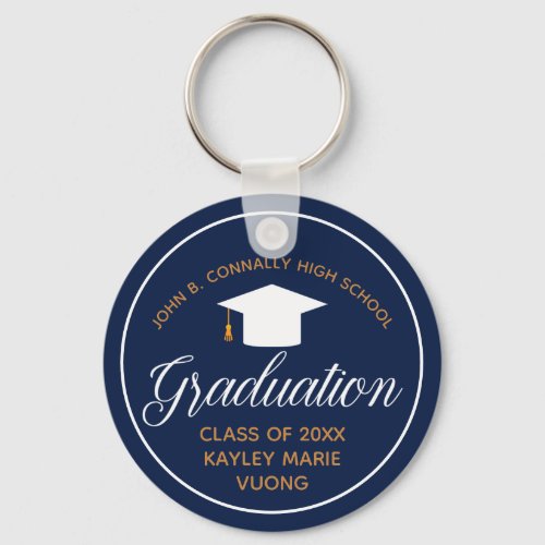 Navy Blue 2024 Graduation Gold Personalized School Keychain