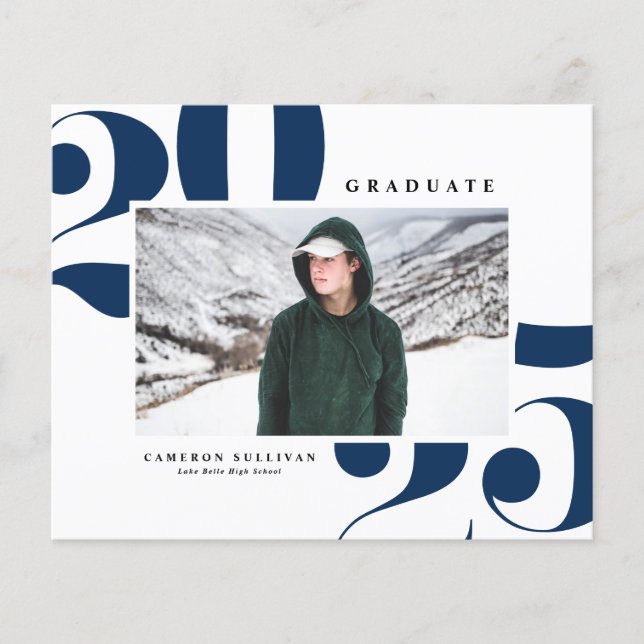 Navy Blue 2025 Bold Typography Photo Graduation (Front)