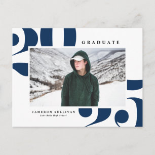 Navy Blue 2025 Bold Typography Photo Graduation Invitation Postcard