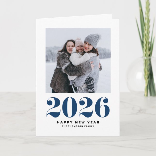 Navy Blue 2026 Bold Typography New Year Photo Holiday Card (Front)