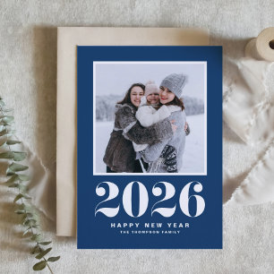 Navy Blue 2026 Bold Typography New Year Photo Holiday Card