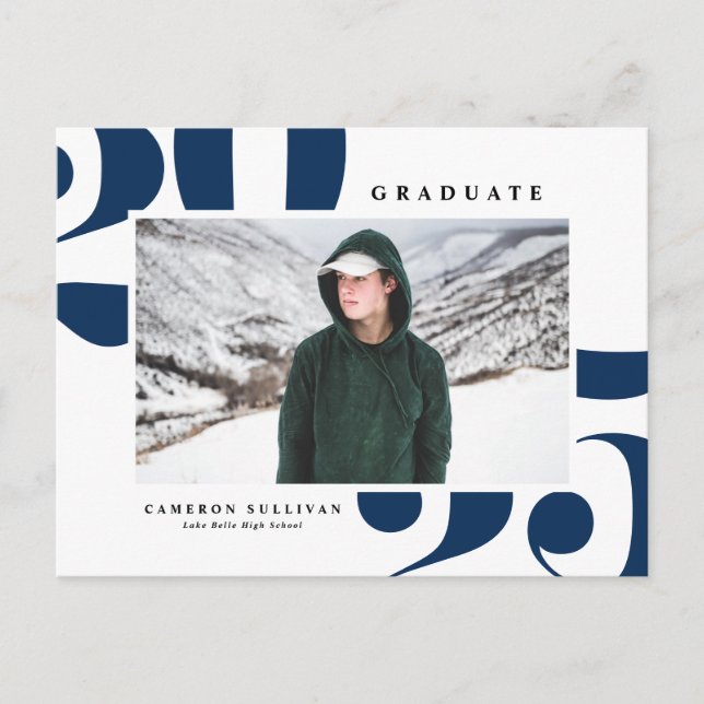 Navy Blue 2026 Bold Typography Photo Graduation Announcement Postcard (Front)