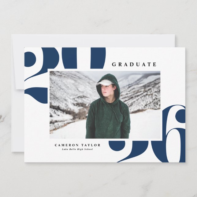 Navy Blue 2026 Bold Typography Photo Graduation Invitation (Front)
