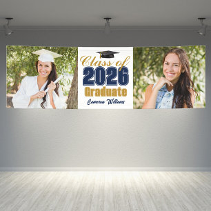 Navy Blue 2026 Graduation Party Two Photo Banner