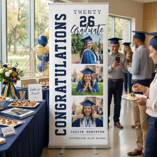 Navy Blue 2026 Graduation Photo Retractable Welcom Banner