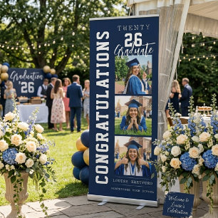 Navy Blue 2026 Graduation Photo Retractable Welcom Banner