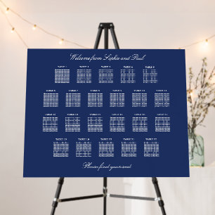 Navy Blue 22 Table Wedding Seating Chart Foam Board