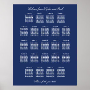 Navy Blue 23 Table Wedding Seating Chart Poster