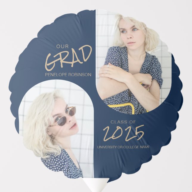 Navy Blue 2 Arched Photo Graduation Announcement Balloon (Front)