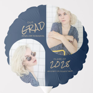 Navy Blue 2 Arched Photo Graduation Announcement Balloon
