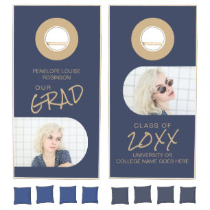 Navy Blue 2 Arched Photo Graduation Cornhole Set