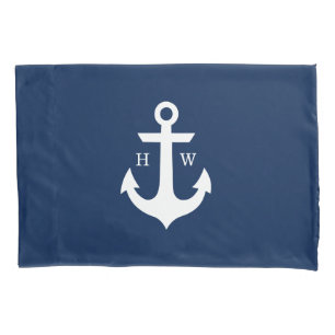 Navy Blue 2-Letter Anchor Monogram Pillowcase