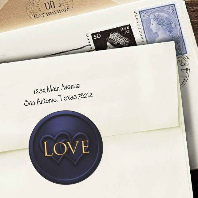 Navy Blue 2 Two Hearts Gold Love Wedding Classic Round Sticker (Creator Uploaded)