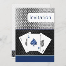 navy blue 3 aces vegas wedding invitation