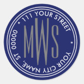 Monogram Decorative Name Blue Envelope Seals, Zazzle