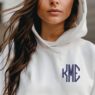 Navy Blue 3 Letter Custom Monogram Embroidered Hoodie