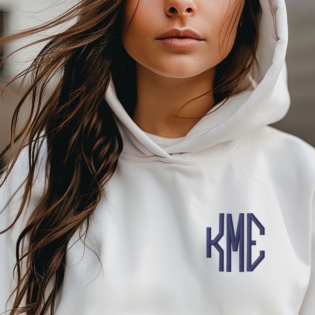 Navy Blue 3 Letter Custom Monogram Embroidered Hoodie (Creator Uploaded)