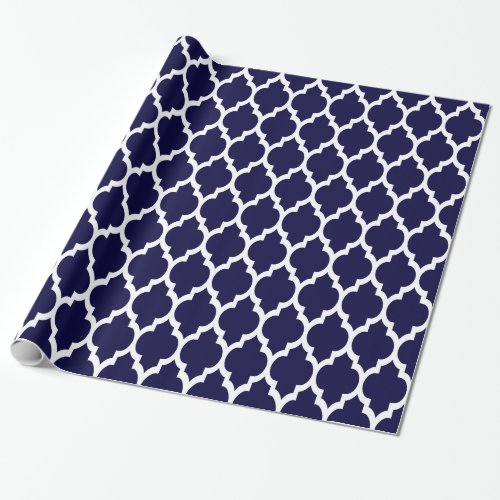 Navy Blue 3a White XL Moroccan Quatrefoil 4 Wrapping Paper