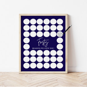 Navy Blue 40 Reasons We Love You Birthday Keepsake Poster