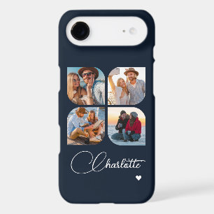Navy Blue 4 Photo Collage Personalized Script Name iPhone 17 Air Case