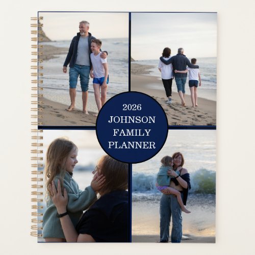 Navy Blue 4 Photo Personalized Family Planner
