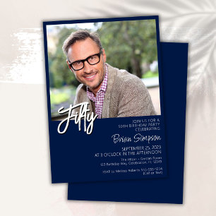 Navy Blue 50th Birthday Photo Invitation
