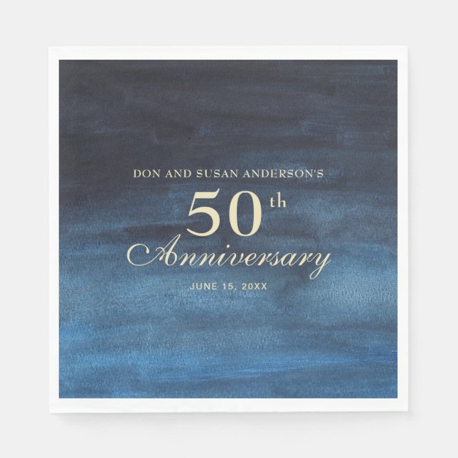 Navy Blue 50th Wedding Anniversary Napkins (Front)