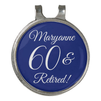 Navy Blue 60 & Retired Retirement Party Golf Hat Clip