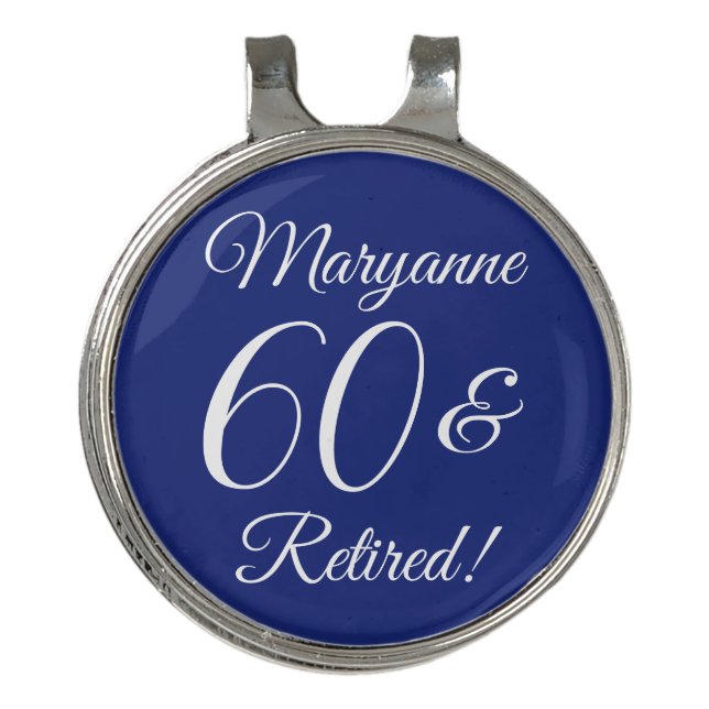 Navy Blue 60 & Retired Retirement Party Golf Hat Clip (Front)